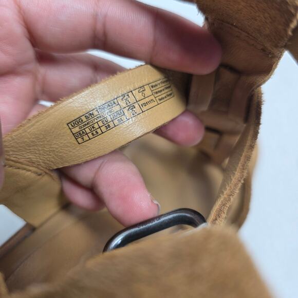 UGG Suede Gladiator Block Heel Sandals Tan Womens Size 7 - Picture 8 of 8